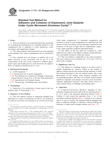 ASTM C719-93 Adhesion and Cohesion of Elastomeric Joint Sealants Under Cyclic Movement (Hockman Cycle)