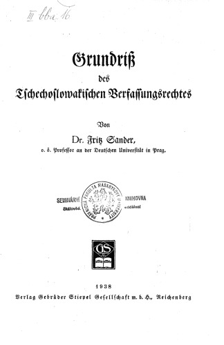 Grundriss des tschechoslowakischen Verfassungsrechtes