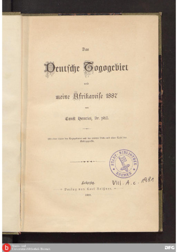 Das deutsche Togogebiet und meine Afrikareise 1887