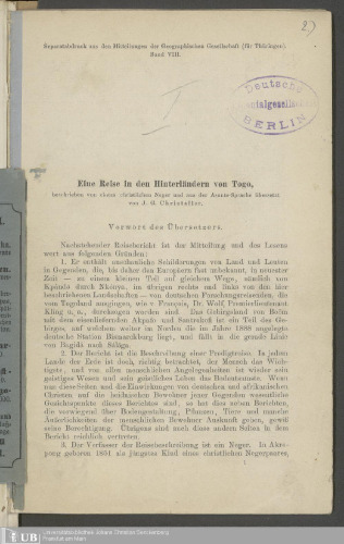 Eine Reise in den Hinterländern von Togo, beschrieben von einem christlichen Neger und aus der Asante-Sprache übersetzt