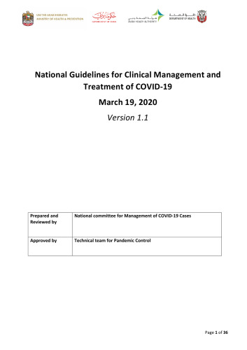 National Guidelines for Clinical Management and Treatment of COVID-19 (March 19, 2020) Version 1.1