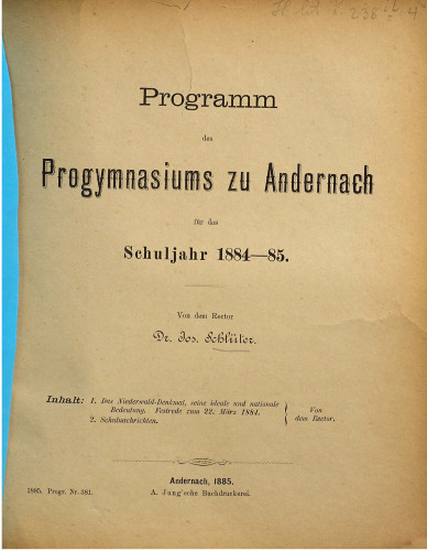 Das Niederwald-Denkmal, seine ideale und nationale Bedeutung ; Festrede zum 22. März 1884