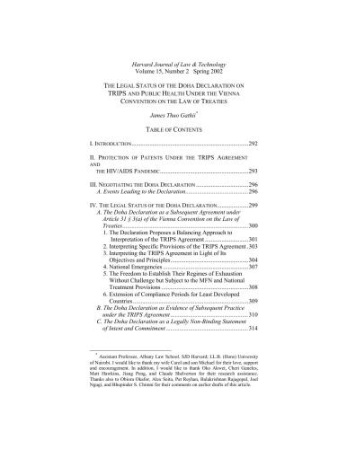 The legal status of the Doha Declaration on TRIPS and public health under the Vienna Convention on the Law of Treaties