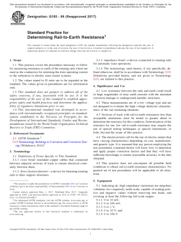 ASTM G165-99 Standard Practice for Determining Rail-to-Earth Resistance